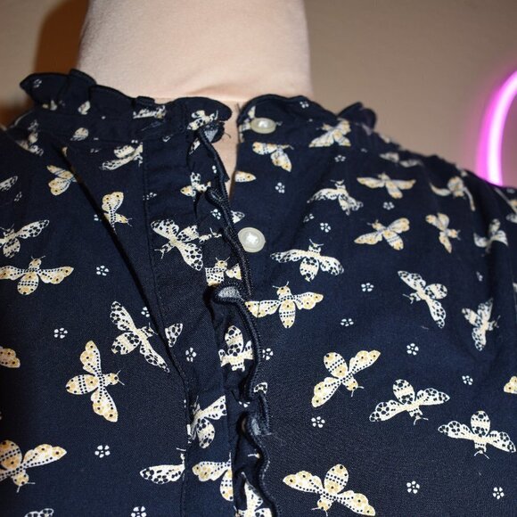 LOFT BEE NAVY RUFFLE TOP -M - Picture 4 of 7